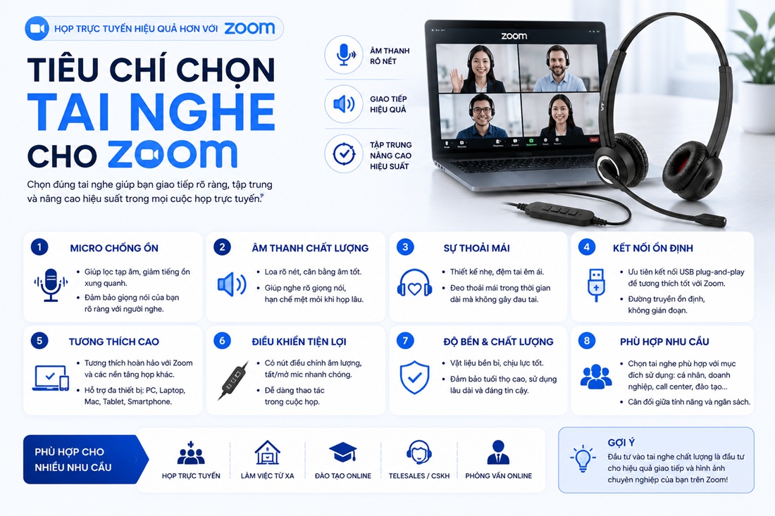 Tiêu chí chọn tai nghe cho Zoom